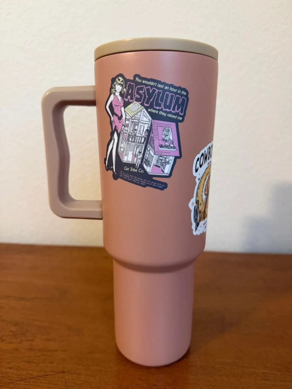 40 oz Insulated Travel Tumbler with Handle ft Taylor Swift inspired stickers